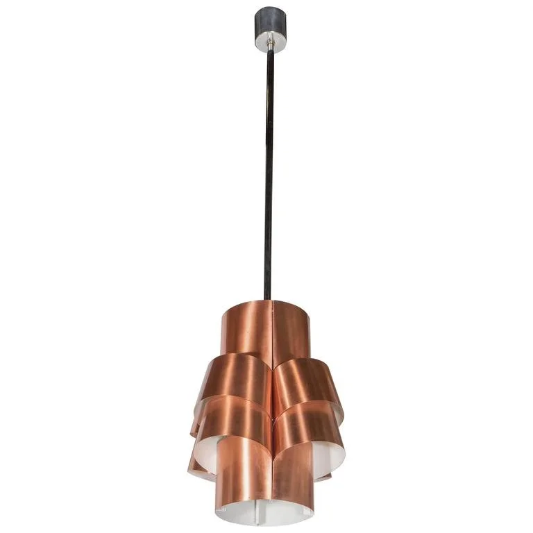 Stunning Segmented Sculptural Pendant Lamp in Copper by Hans-Agne